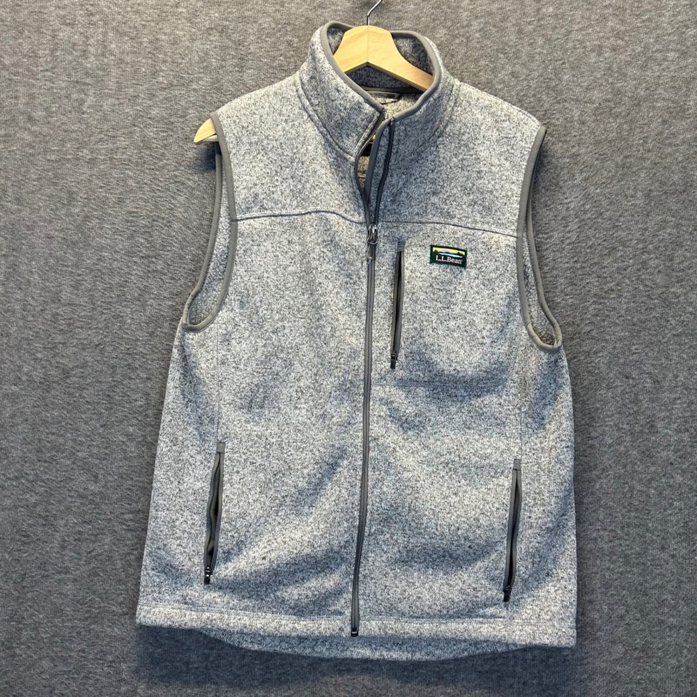 LL Bean Mens Sweater Fleece Vest Gray Heather Full Zip 505974 Size Medium M REG